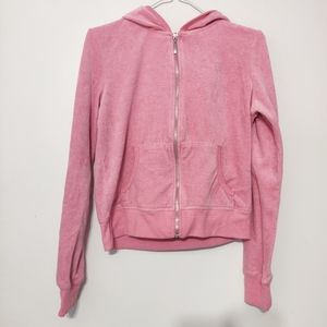 NWOT Vintage Energie Pink Velour Zip Up Hoodie M